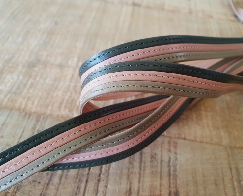 flat leather strips stitched