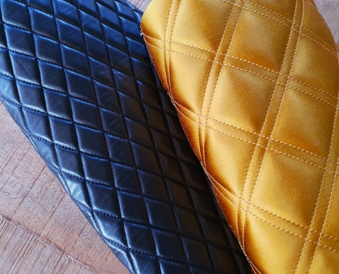 quilted panels in leather and satin quilted panels in leather and satin