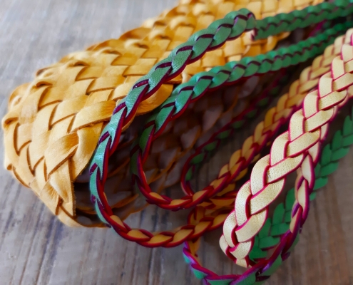 raw cut leather braids with colour on sides raw cut leather braids with colour on sides