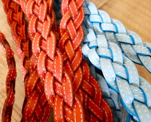 flat leather braid with stitching details flat leather braid with stitching details